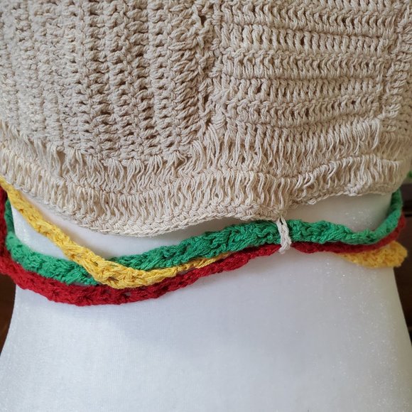 Crochet Halter Crop Top Tie Back Rasta Front Design One Size - Picture 3 of 8